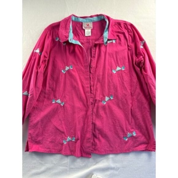Quacker Factory Womens Pink Embroidered Button-Down Shirt 1X - Picture 1 of 4